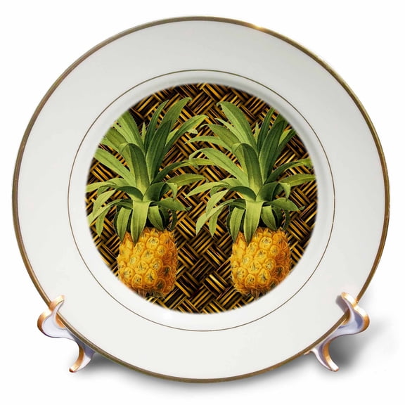 3dRose, A Pair of Juicy Tropical Pineapples Botanical Illustration, 8 inch Porcelain Plate