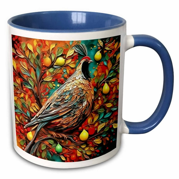 3drose, a Partridge in a Pear Tree, 15oz Two-tone Blue Mug