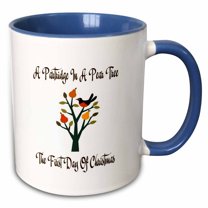 3drose, a Partridge in a Pear Tree Christmas Holiday Greeting, 11oz Two-tone Blue Mug