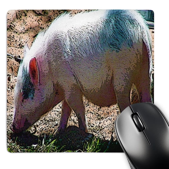 3dRose, A Pink Furry Pig That has been Posturized Eating Grass, MousePad