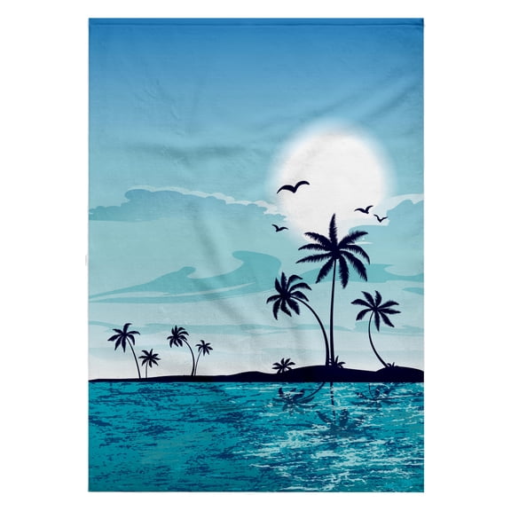 3dRose, A Pretty Tranquil Blue Sea Side With Palm Trees All In Blue, 22x30 Bath Hand Pool Towel