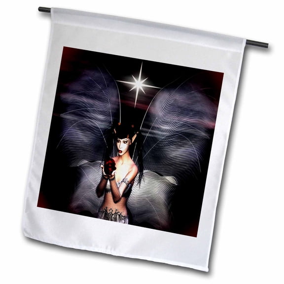 3dRose, A Rose for You-a little goth fairy offering a blood red rose, 12 x 18 inch Garden Flag
