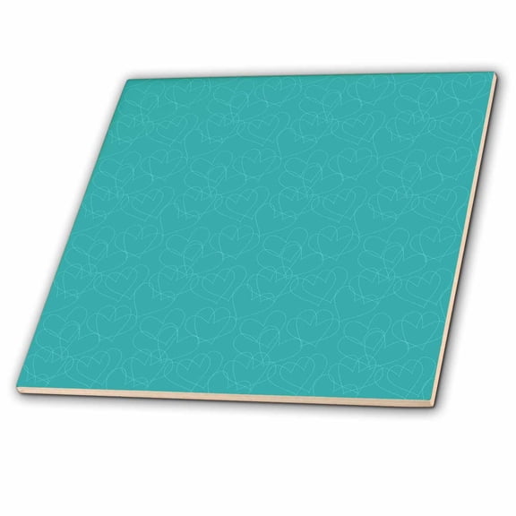 3dRose, A Scatter Of White Outlined Hearts Against A Turquoise Background, 4 Inch Ceramic Tile
