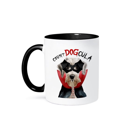 3dRose, A Sealyham Terrier dog in a vampire costume for treats on Halloween., 11oz Two-Tone Black Mug