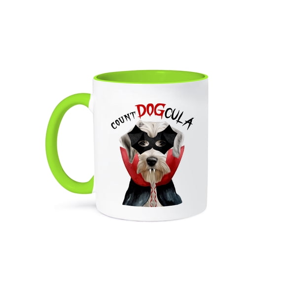 3dRose, A Sealyham Terrier dog in a vampire costume for treats on Halloween., 11oz Two-Tone Green Mug