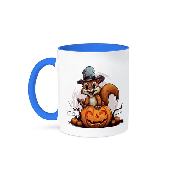 3dRose, A Spooky Halloween Squirrel, 11oz Two-Tone Blue Mug