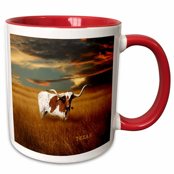3drose, a Texas Longhorn, 11oz Two-tone Red Mug
