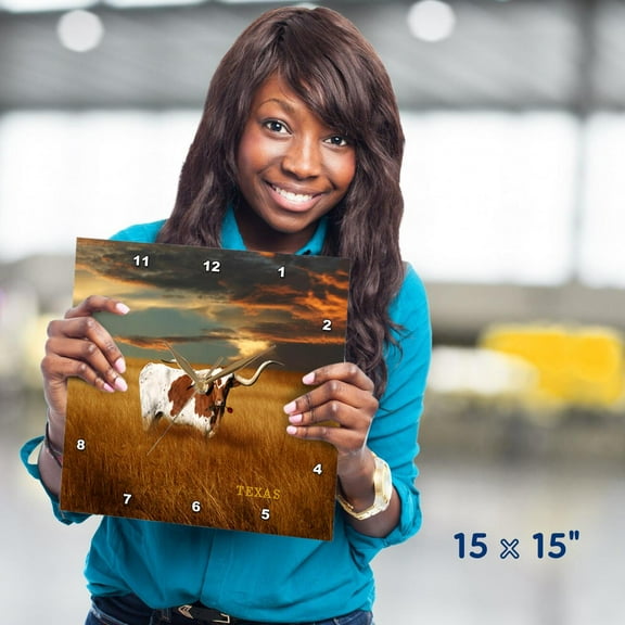 3dRose, A Texas Longhorn, 15x15 Wall Clock