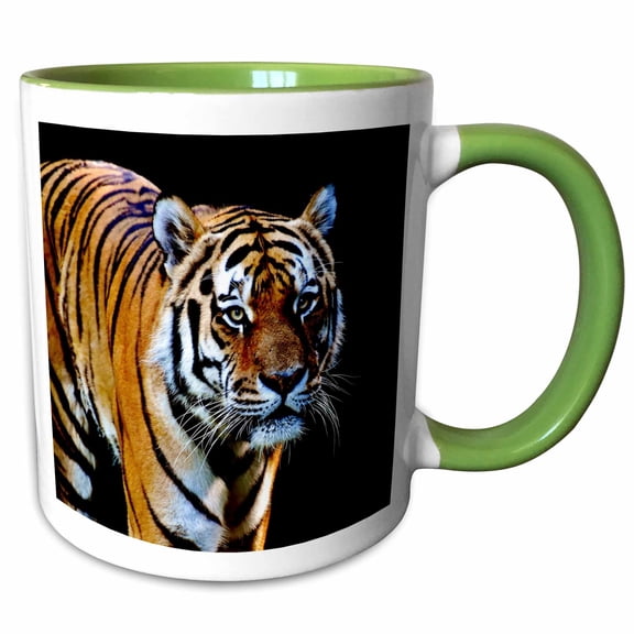 3drose, a Tiger on Black Background Contrast Animal Tigers, 11oz Two-tone Green Mug