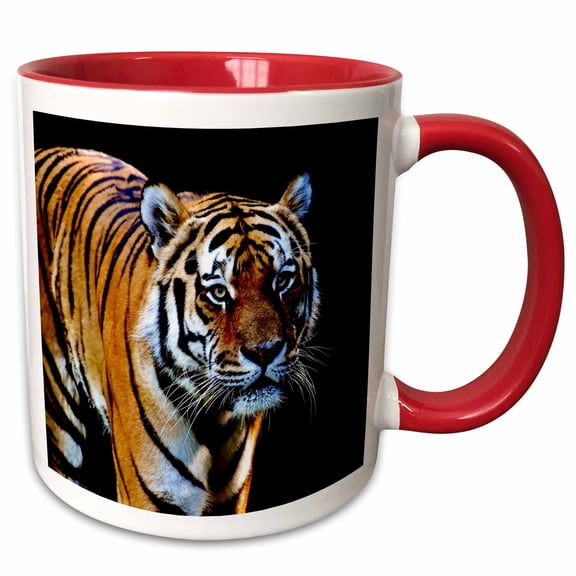 3drose, a Tiger on Black Background Contrast Animal Tigers, 15oz Two-tone Red Mug