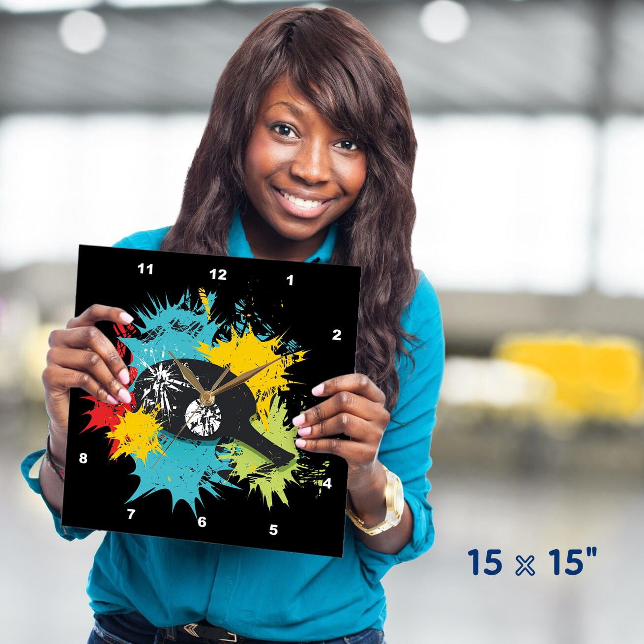 3dRose, A Trendy Table Tennis Paddle in a Splash of Colors, 15x15 Wall Clock