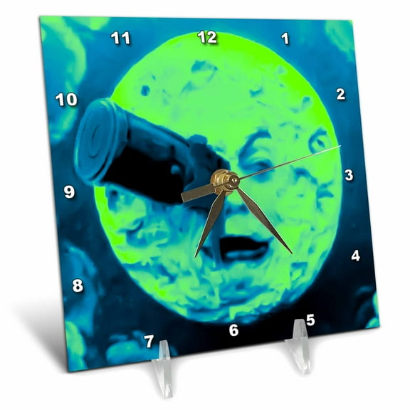 3dRose, A Trip to the Moon (Neon Blue Green Fuzzed), 6x6 Desk Clock