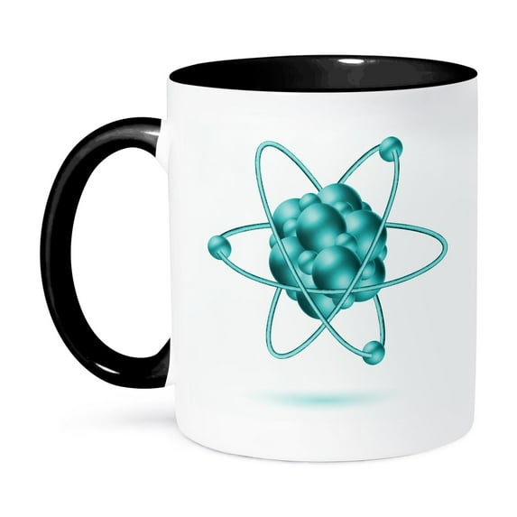 3dRose, A Turquoise Atom Illustration, 11oz Two-Tone Black Mug