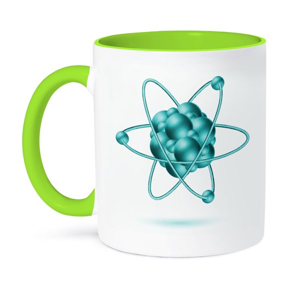 3dRose, A Turquoise Atom Illustration, 11oz Two-Tone Green Mug