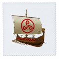 thumbnail image 1 of 3dRose, A Viking ship with sail against a white background, 10x10 inch quilt square, 1 of 1