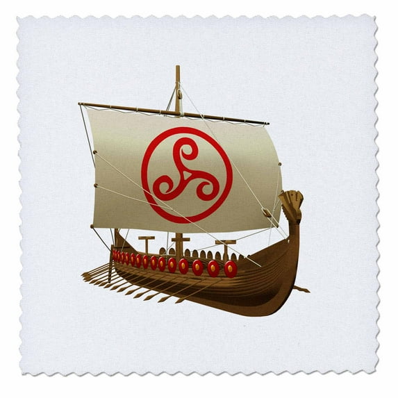 3dRose, A Viking ship with sail against a white background, 10x10 inch quilt square