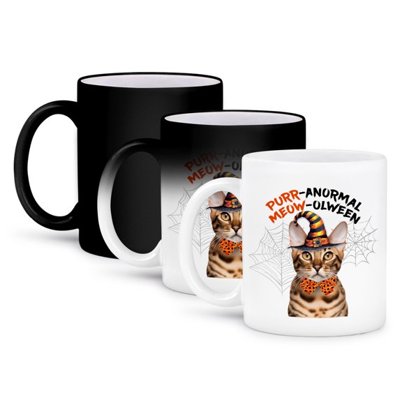 3dRose, A Wizard Halloween Bengal Cat Ready to Trick or Treat, 11oz Magic Transforming Mug
