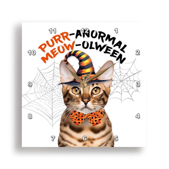 3dRose, A Wizard Halloween Bengal Cat Ready to Trick or Treat, 15x15 Wall Clock