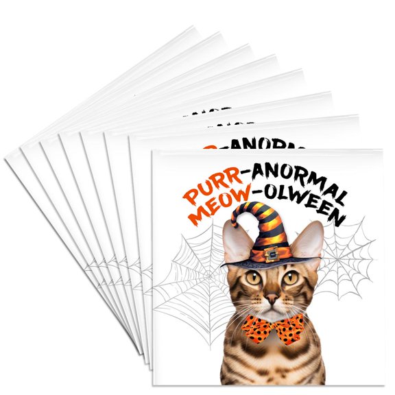 3dRose, A Wizard Halloween Bengal Cat Ready to Trick or Treat, Set of 8 Ceramic Tile Coasters