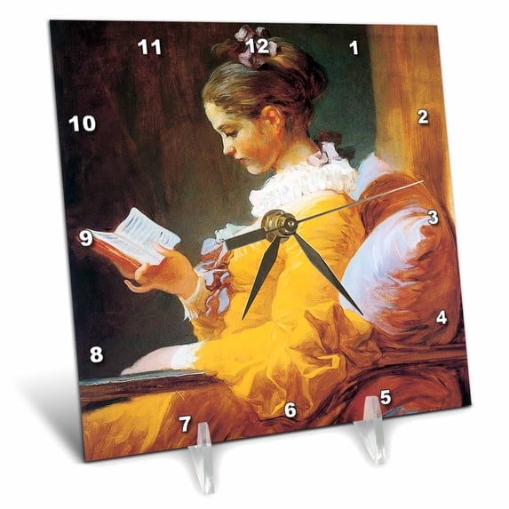 3dRose, A Young Girl Reading by Jean-Honore Fragonard, 6x6 Desk Clock
