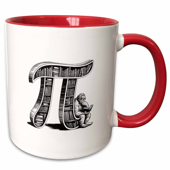 3drose, a Bigfoot Sits on a Symbol Pi and Reads Math Book Funny Gift for All, 15oz Two-tone Red Mug