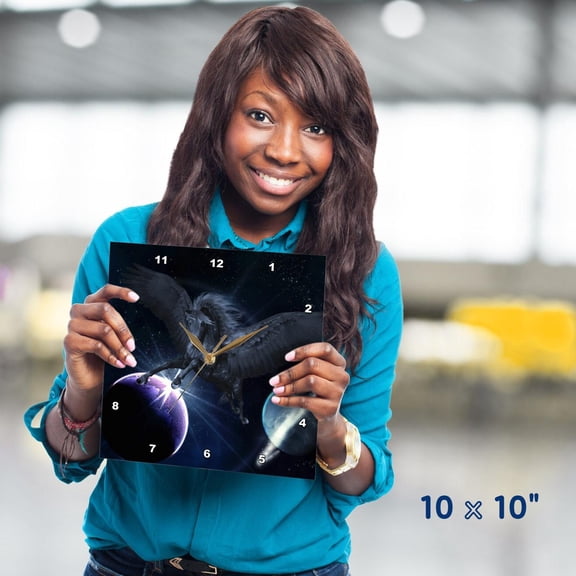 3dRose, A black Pegasus flies through the space, 10x10 Wall Clock