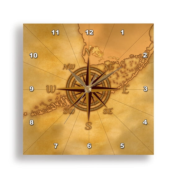 3dRose, A classic compass rose over a vintage nautical map of the ...