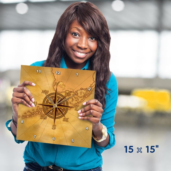 3dRose, A classic compass rose over a vintage nautical map of the Florida Keys, 15x15 Wall Clock