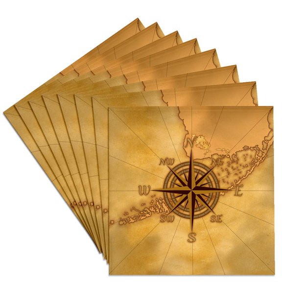 3dRose, A classic compass rose over a vintage nautical map of the Florida Keys, Set of 8 Ceramic Tile Coasters