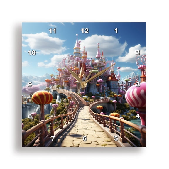 3dRose, A colorful town full of whimsy in the style of Willy Wonka., 10x10 Wall Clock