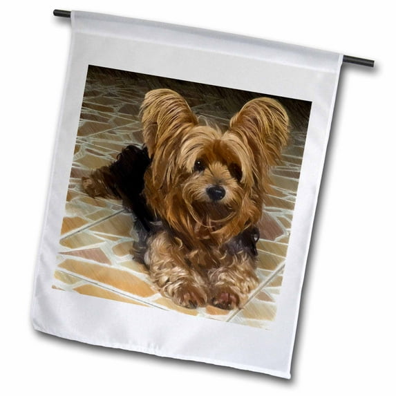 3dRose, A cute Yorkshire terrier dog with a drawing effect, 18 x 27 inch Garden Flag