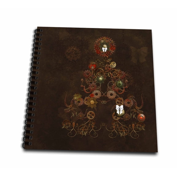 3dRose, A decorated Steampunk Christmas tree of gear clockwork in brown, Mini Notepad 4 x 4 inch