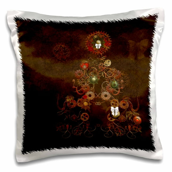3dRose, A decorated Steampunk Christmas tree of gear clockwork in brown, 16x16 inch Pillow Case