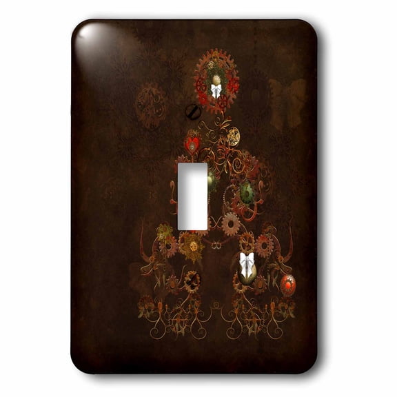 3dRose, A decorated Steampunk Christmas tree of gear clockwork in brown, single toggle switch