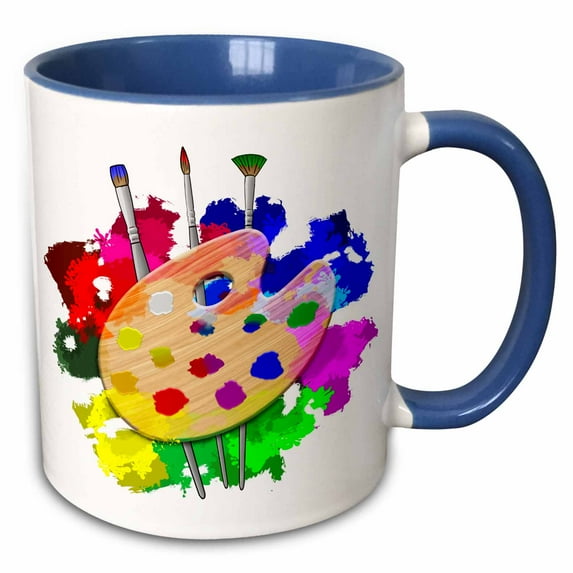 3drose, a Fun and Colorful Art Art Palette and Brushes for Any Artist., 15oz Two-tone Blue Mug