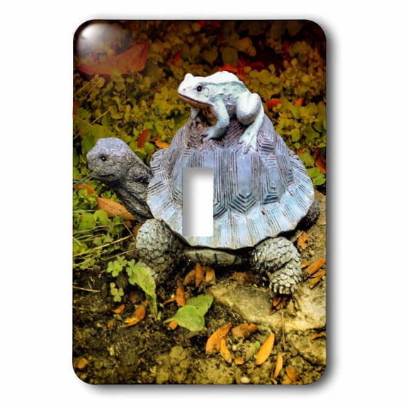 3dRose, A garden turtle statue with a frog riding its back, single toggle switch