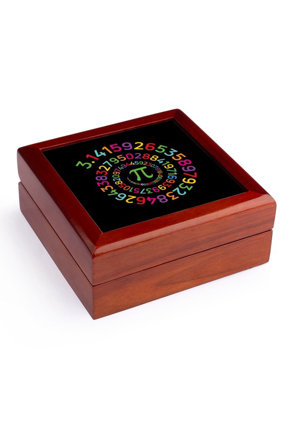 , A helix of endless colorful digits of mathematical number Pi gift, Jewelry Box 5.5x5.5 inch with 4 inch tile