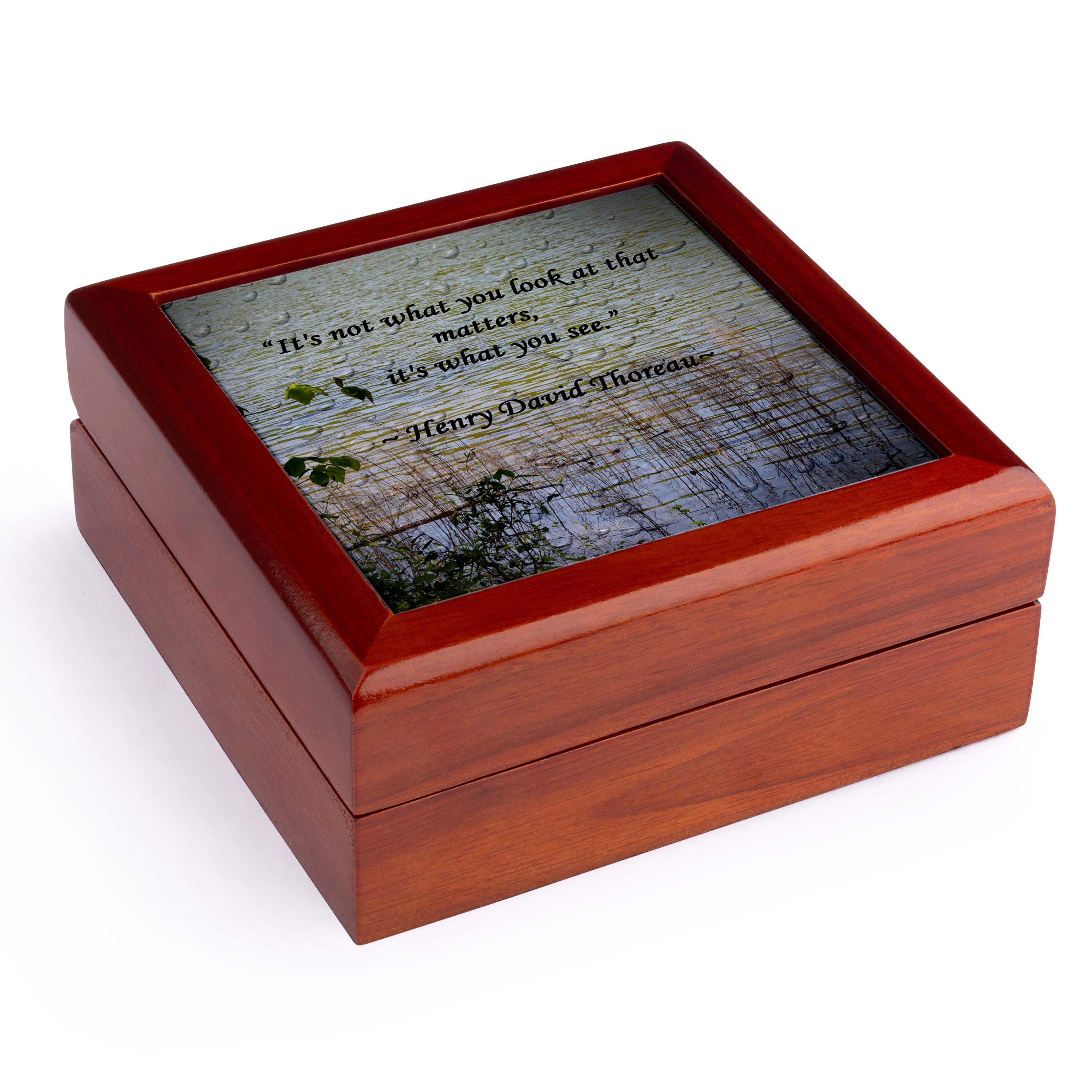 3dRose, A lake scene photo with a Thoreau quote, Jewelry Box 5.5x5.5 inch with 4 inch tile
