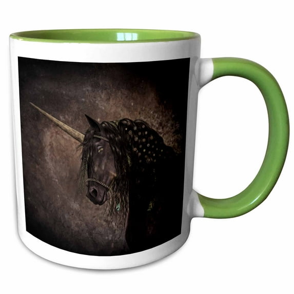 3drose, a Lovely Unicorn with Flower Hair Accessories in the Mane, 15oz Two-tone Green Mug