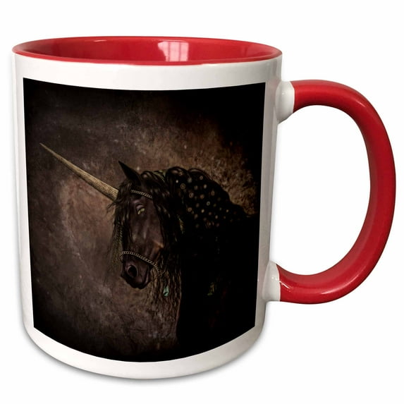 3drose, a Lovely Unicorn with Flower Hair Accessories in the Mane, 15oz Two-tone Red Mug