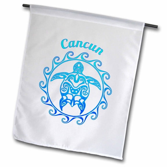 3dRose, A ocean blue tribal turtle for the Caribbean beaches of Cancun, 12 x 18 inch Garden Flag