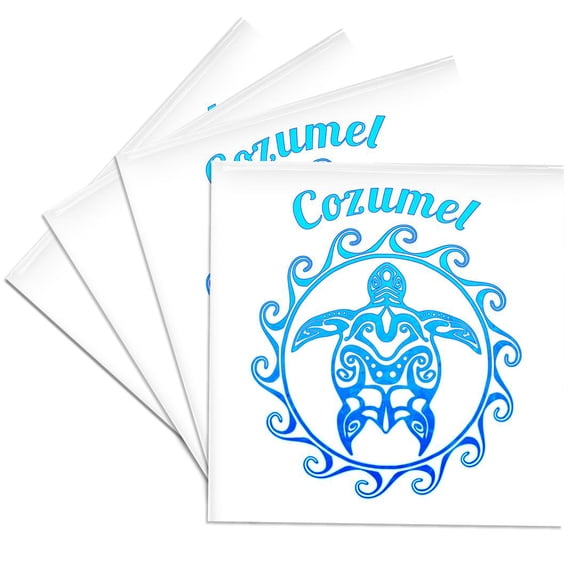 3dRose, A ocean blue tribal turtle for the Mexican beaches of Cozumel, Set of 4 Ceramic Tile Coasters