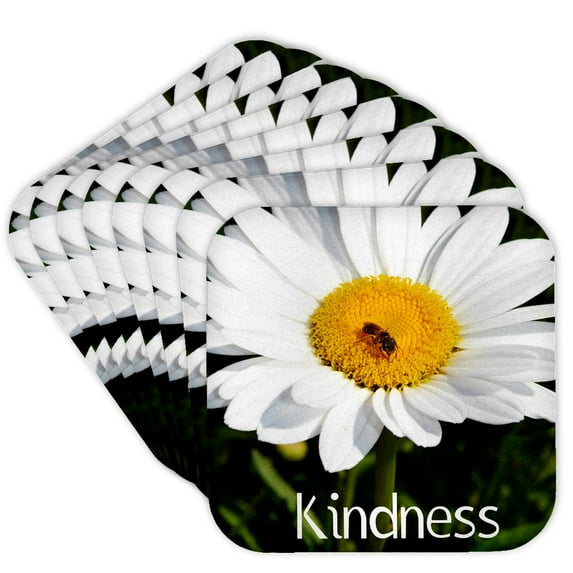 3dRose, A photo of a daisy with Kindness being the inspirational message, set of 8 Coasters - Soft