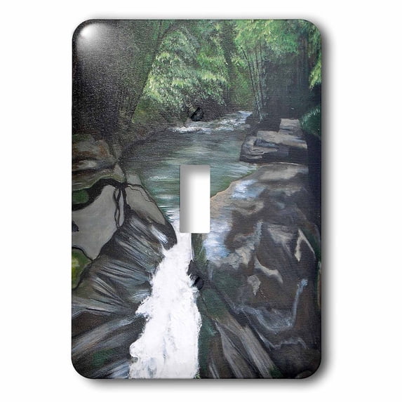3dRose, A photo of a painting with a flowing creek, rocks, and trees, single toggle switch
