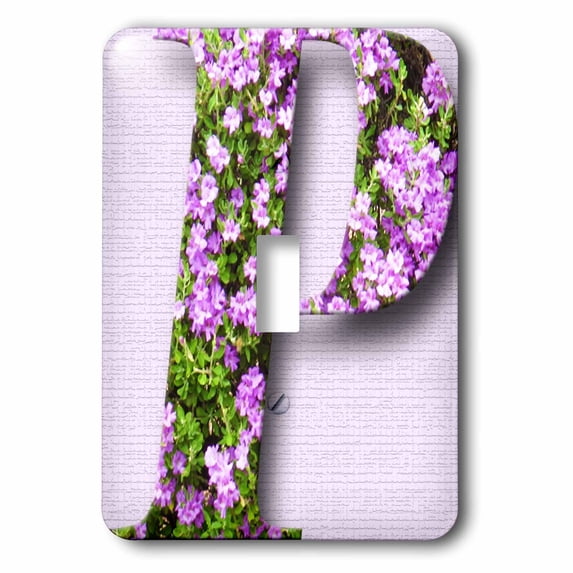 3dRose, A purple and pink P with flowers on it on a pale lilac background, single toggle switch
