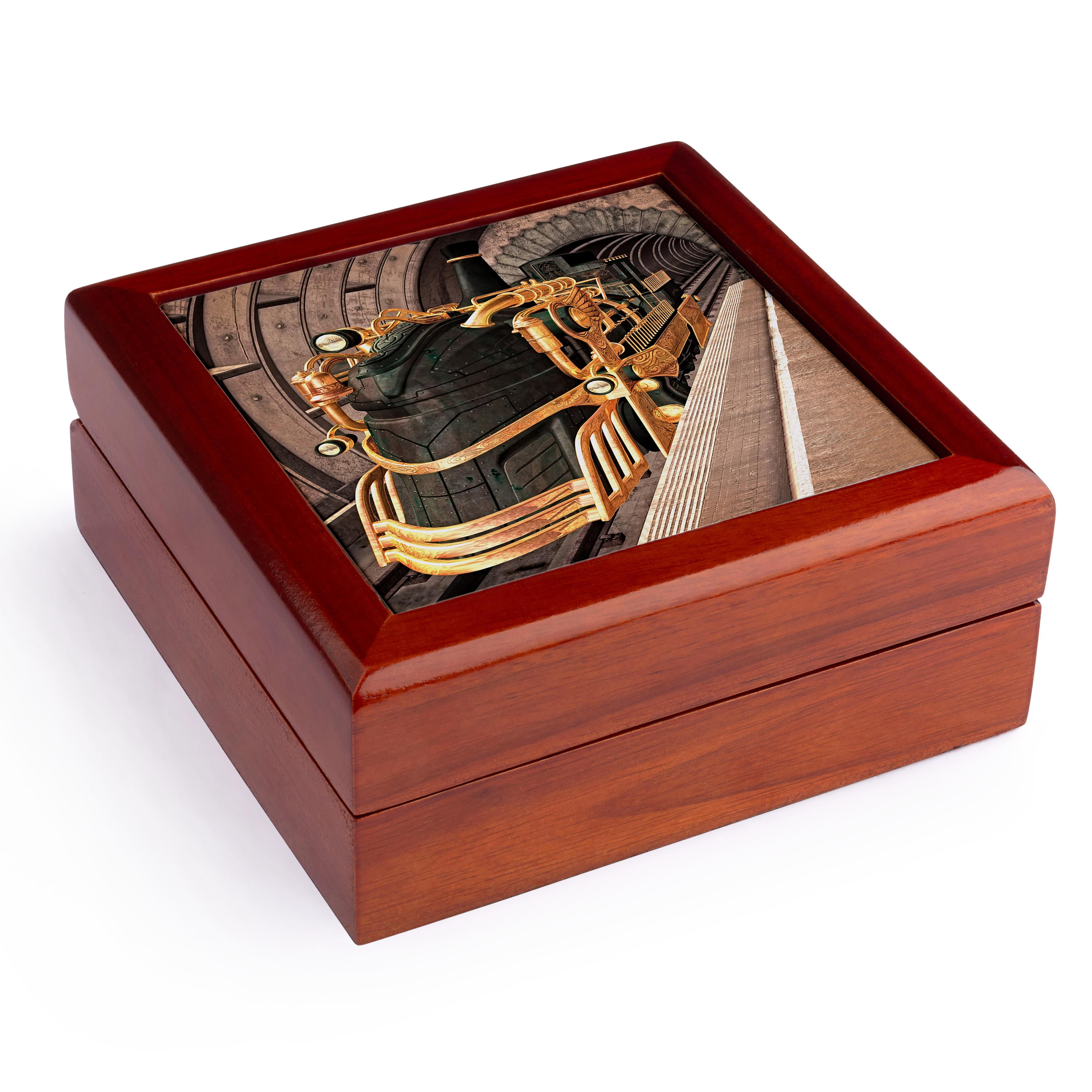 3dRose, A steampunk train station, Jewelry Box 5.5x5.5 inch with 4 inch tile