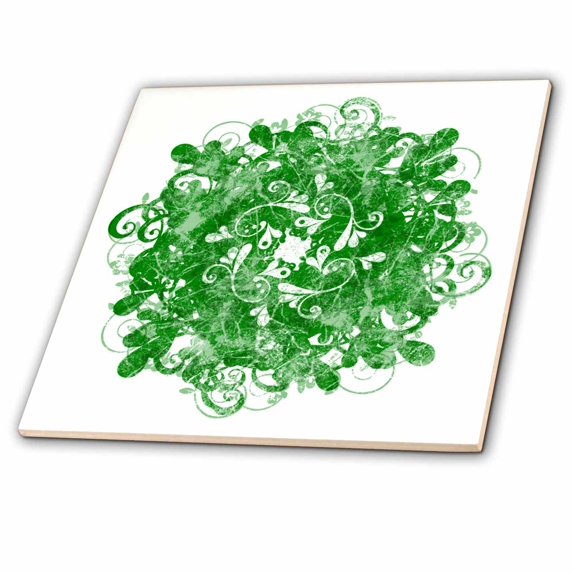 3dRose, A stylized spring wreath made of leaf and floral forms, 8 Inch Ceramic Tile