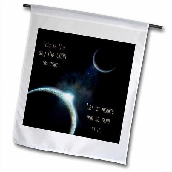 3dRose, A sun announcing a new dawn over a solar system with the bible verse psalm 118 verse 24, 18 x 27 inch Garden Flag