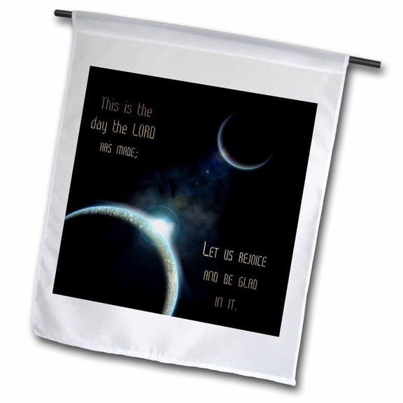 3dRose, A sun announcing a new dawn over a solar system with the bible verse psalm 118 verse 24, 12 x 18 inch Garden Flag