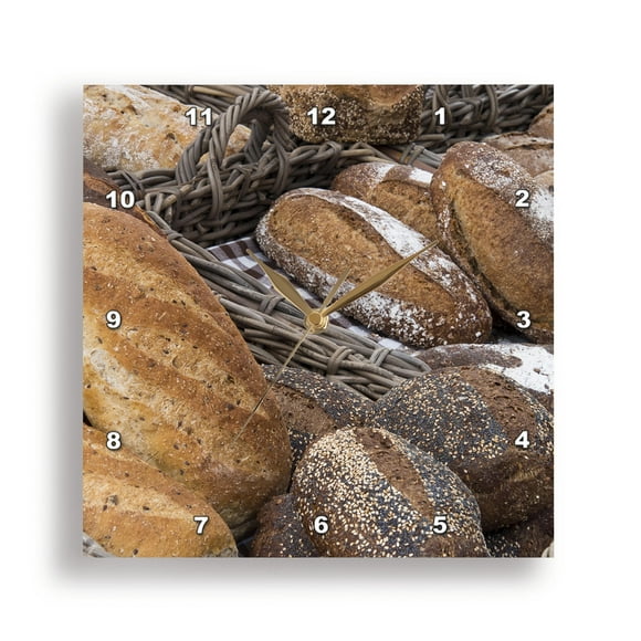 3dRose, A variety of breads in baskets at a market in the town of Alkmaar. 1, 13x13 Wall Clock